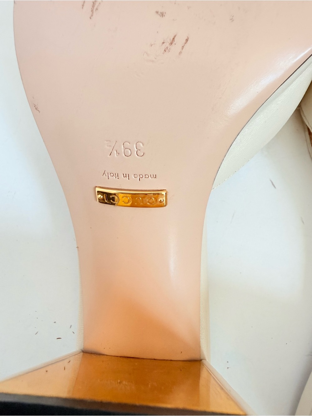 Gucci baby Horsebit Mules 39.5 Mystic White Nappa Leather block heels US 9.5 - Picture 10 of 11